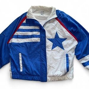 vintage 80s blue and white stripped windbreaker jacket size large